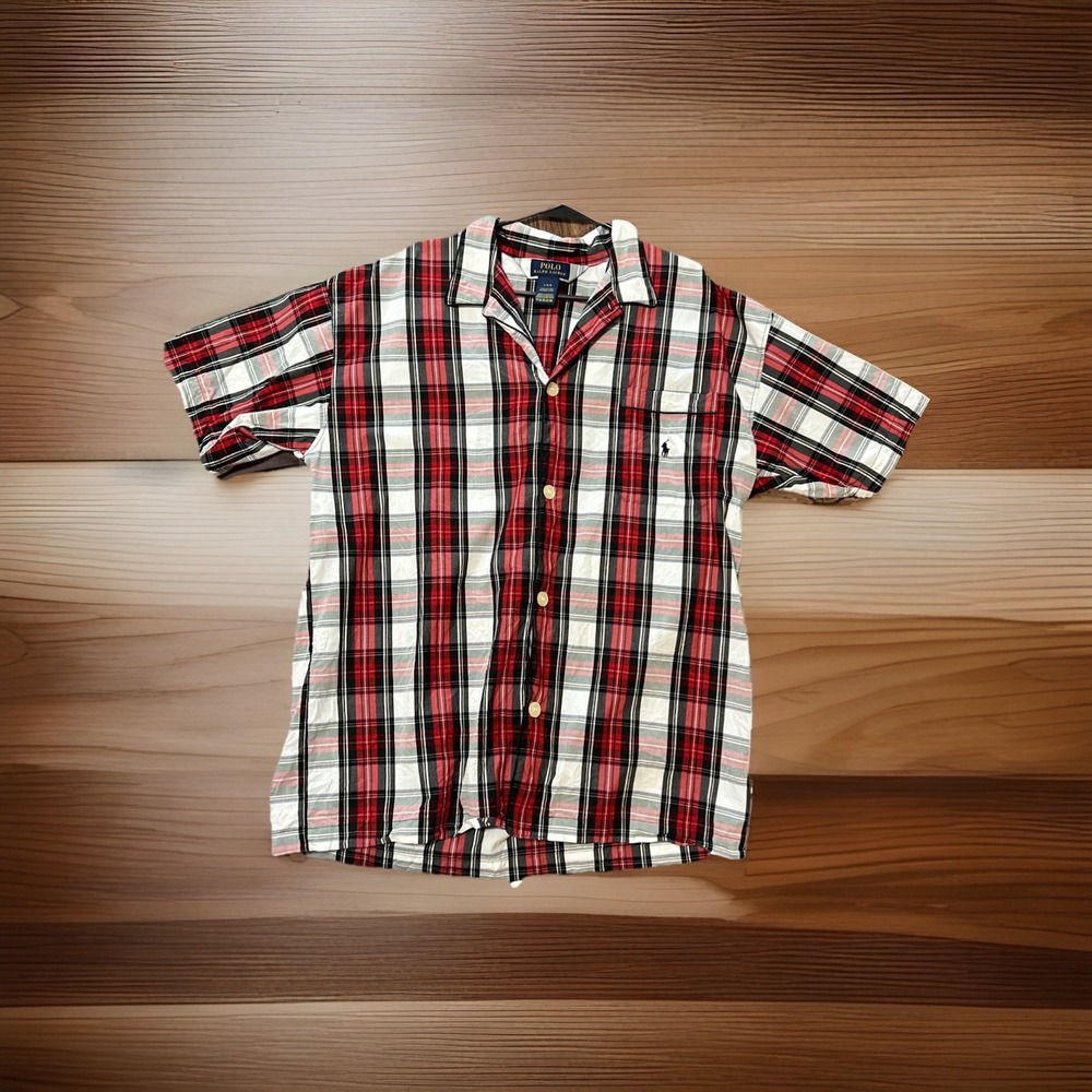 Polo Ralph Lauren Shirt Mens Large Red Plaid Blake Short Sleeve Button Down Pony